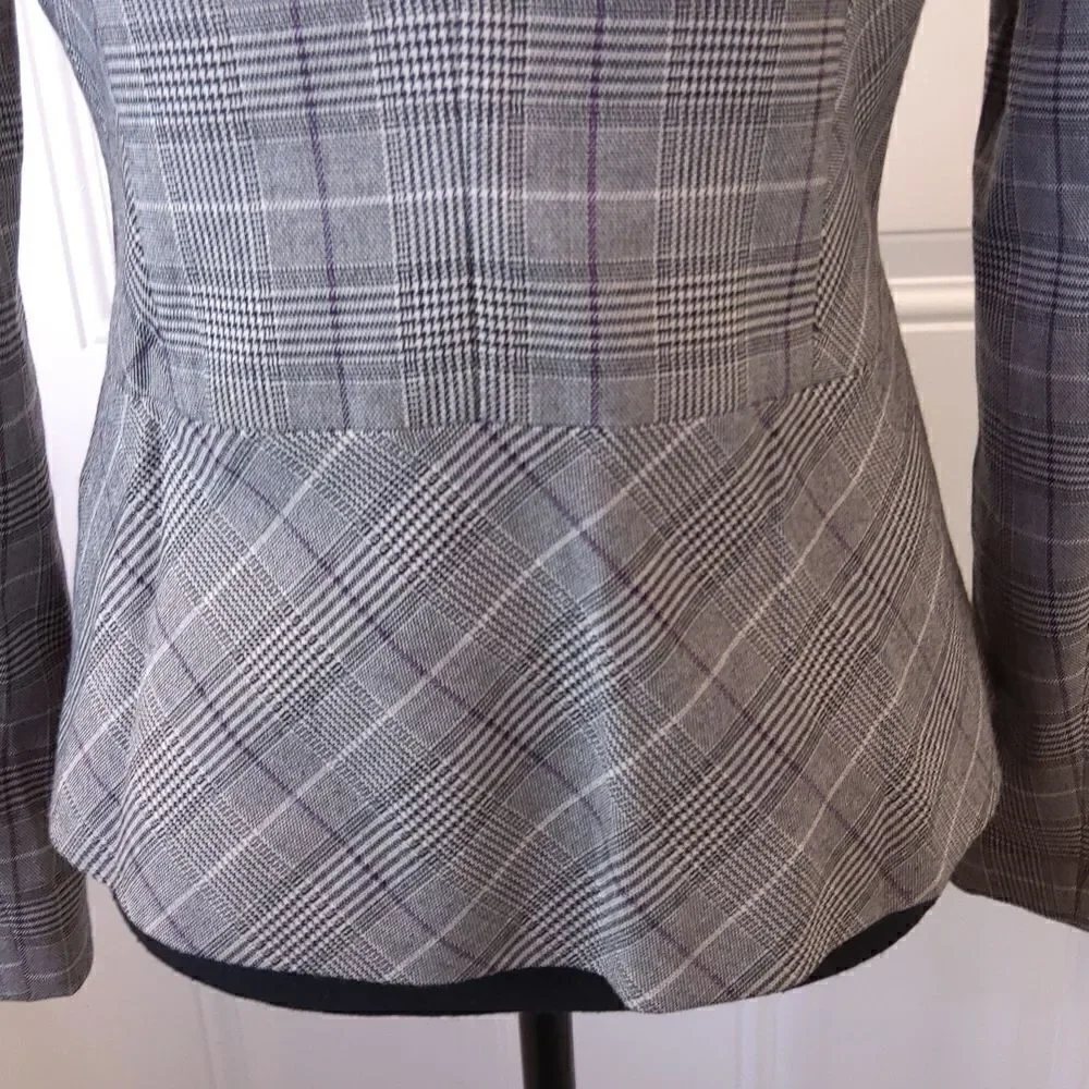 Cato two button front black charcoal gray and purple plaid jacket